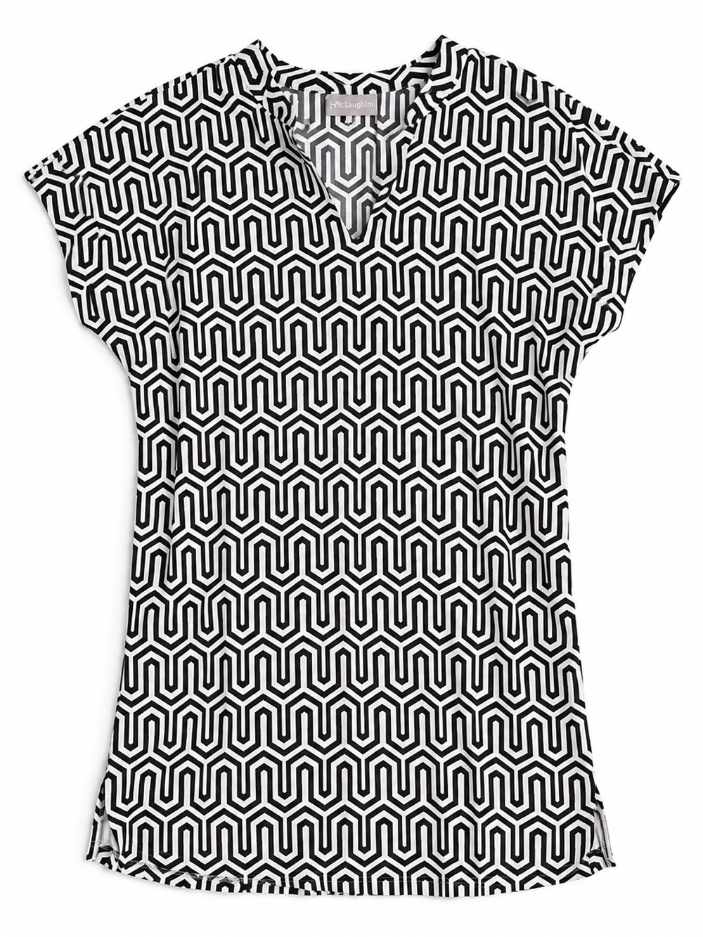 Chico’s Geometric Maze Print V-Neck Tunic Top Black White Size 1 (US 8/10)